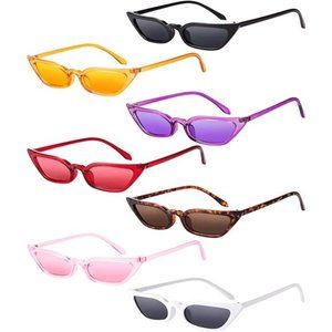7 Pack Retro Small Cat Eye Sunglasses Vintage Square Shade Women Cute Skinny